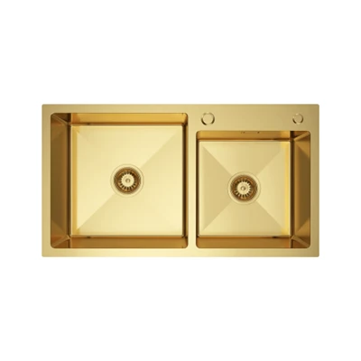 Fregadero de cocina de seno doble-Nano Gold de lujo