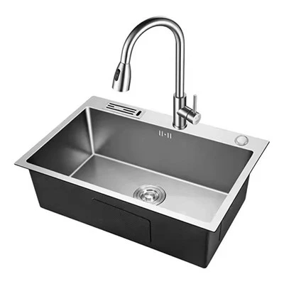 Fregadero de cocina de acero inoxidable con soporte para cuchillos
